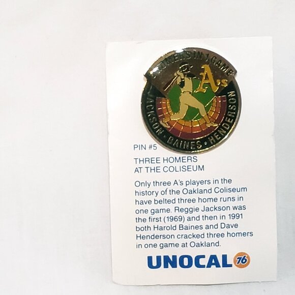 Oakland A's Athletics 3 Homers Game Unocal 76 Lapel Pin Card #5 Baseball 1" 1991 - Picture 2 of 3